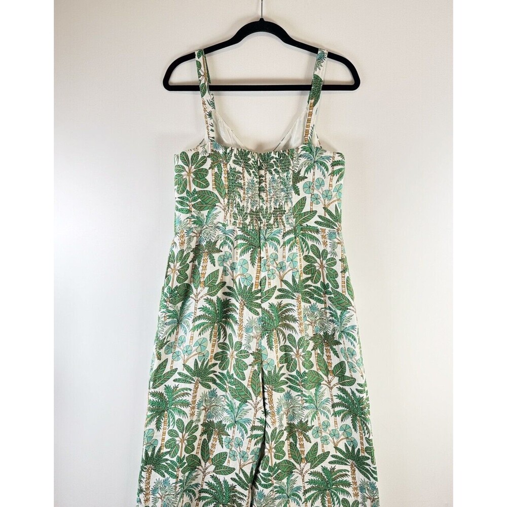 Boden Womens Jumpsuit Green Lola Palm Forest Linen V Neck Smocked Boho 8T Tall - Picture 6 of 10